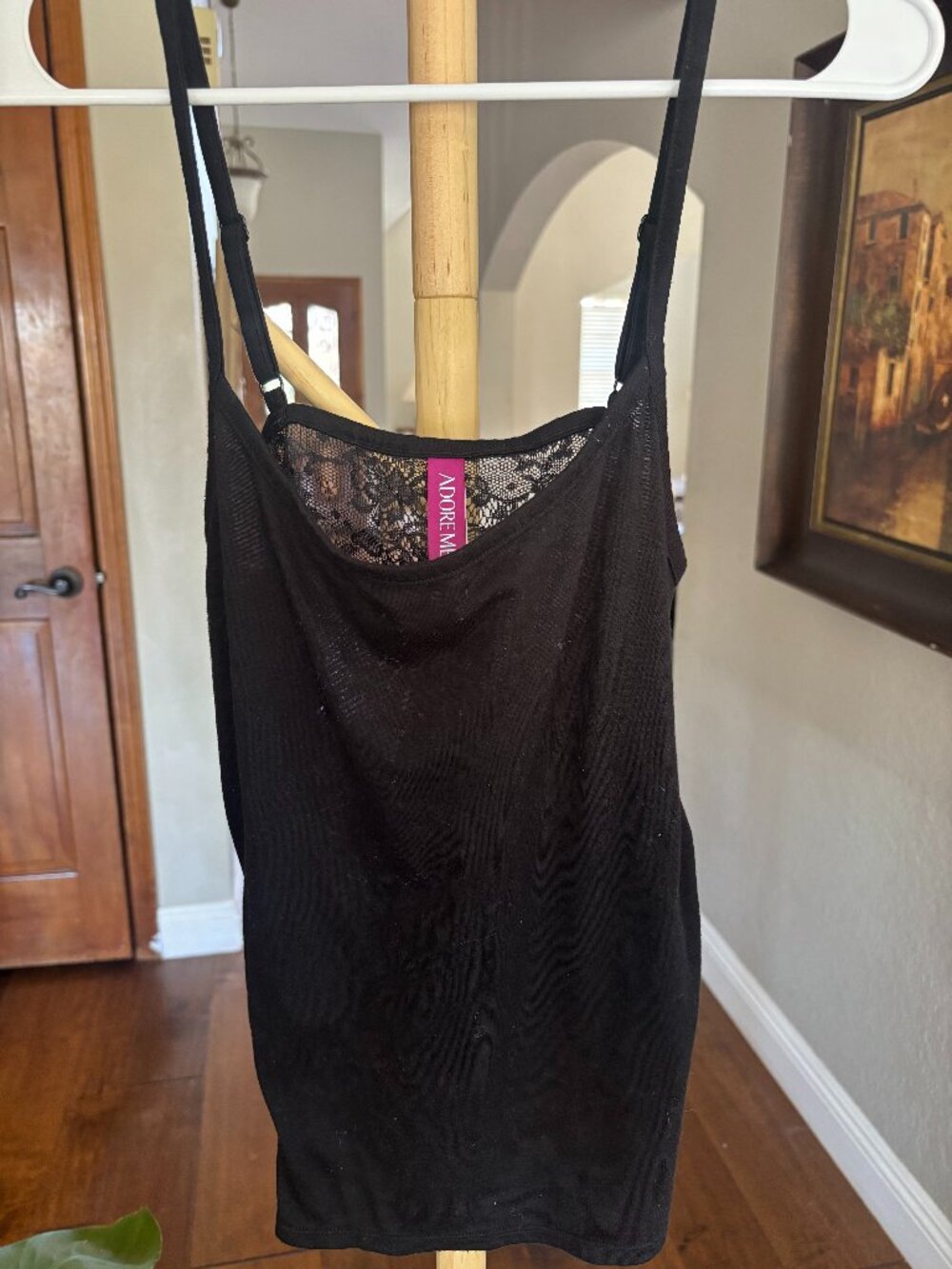 Adore Me Black Lace Overlay Cami Tank Top Spaghetti Strap Size M